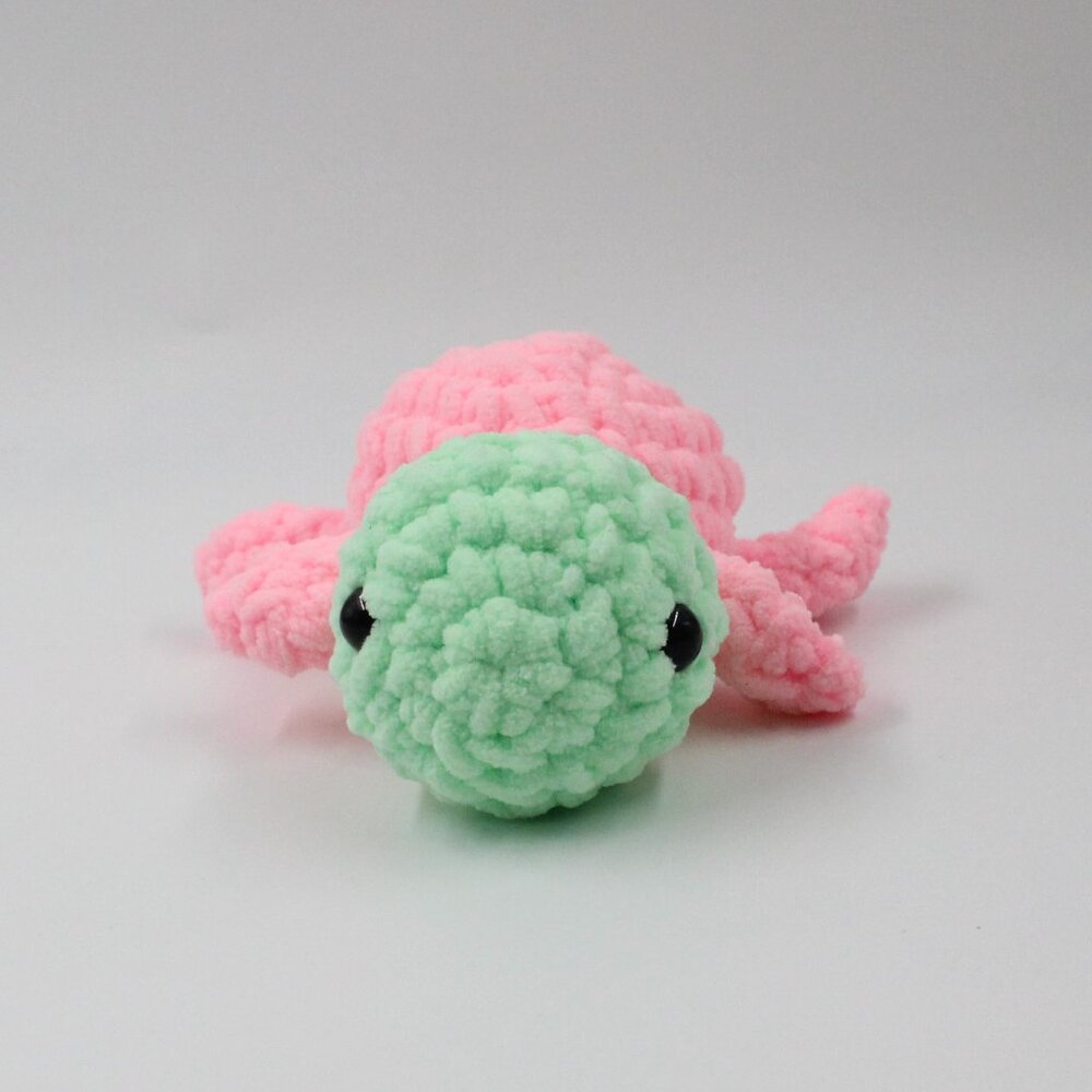 Plush Polyester Pink and Green Crochet Amigurumi Turtle
